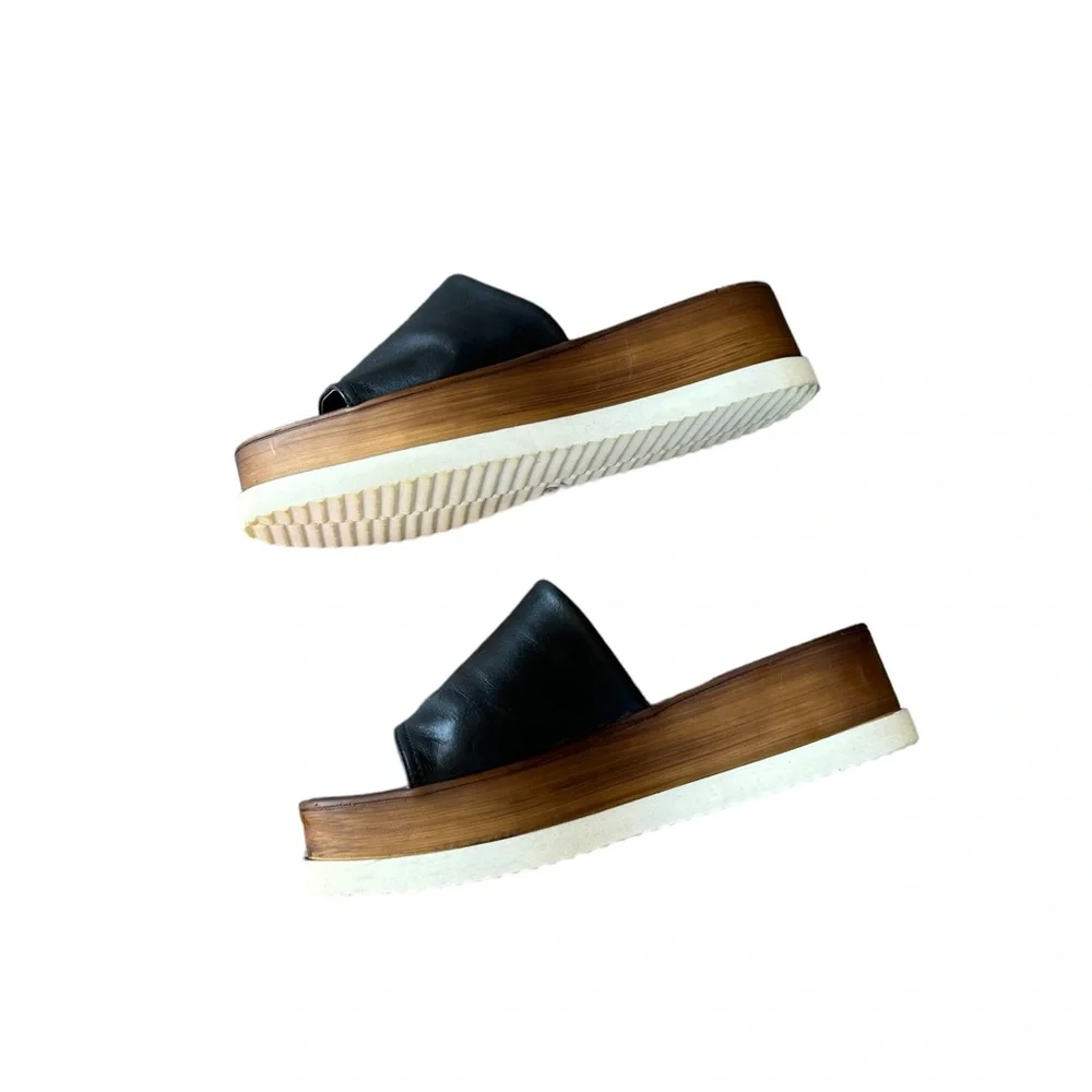 Matisse Black Leather Slide Wedge Sandals